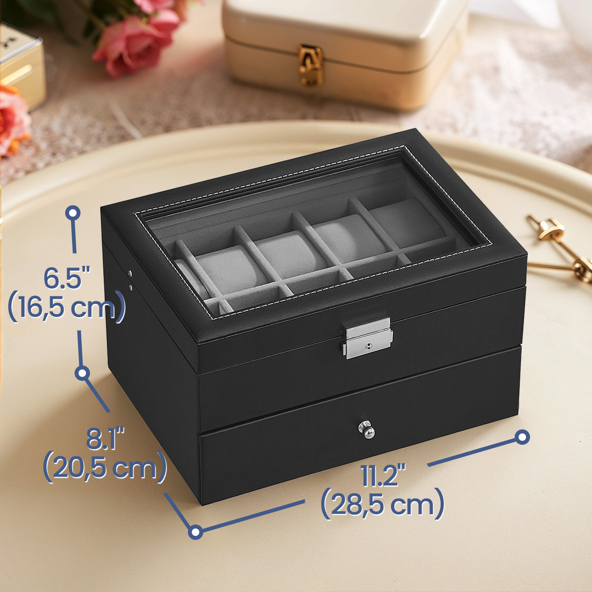 20-Slot Watch Box with Drawer & Glass Lid | Rocco Bellano