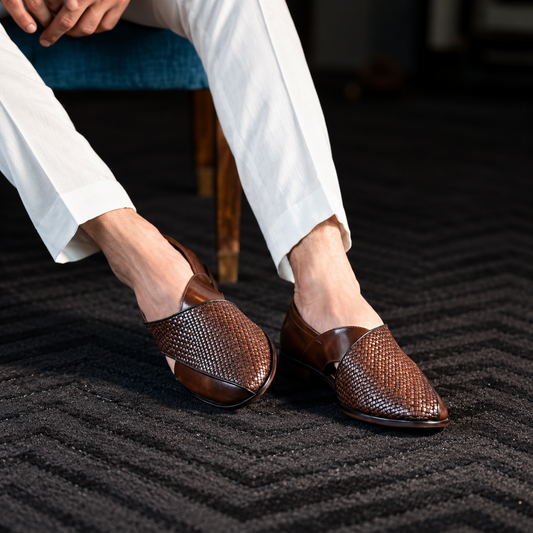 Rocco Bellano Men's Premium Woven Peshawari Mojari Sandal