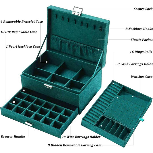 Emerald Green Velvet Jewelry Box with Lock | Rocco Bellano