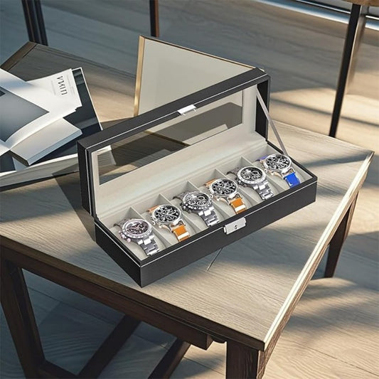 Buy 6-Slot Men's Leather Watch Display Case Online | Rocco Bellano