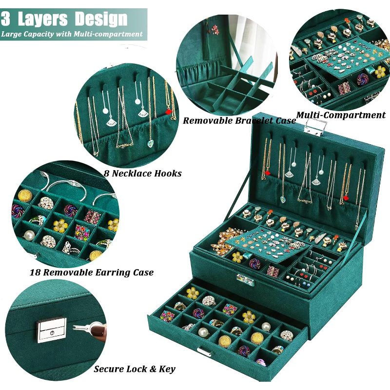 Emerald Green Velvet Jewelry Box with Lock | Rocco Bellano