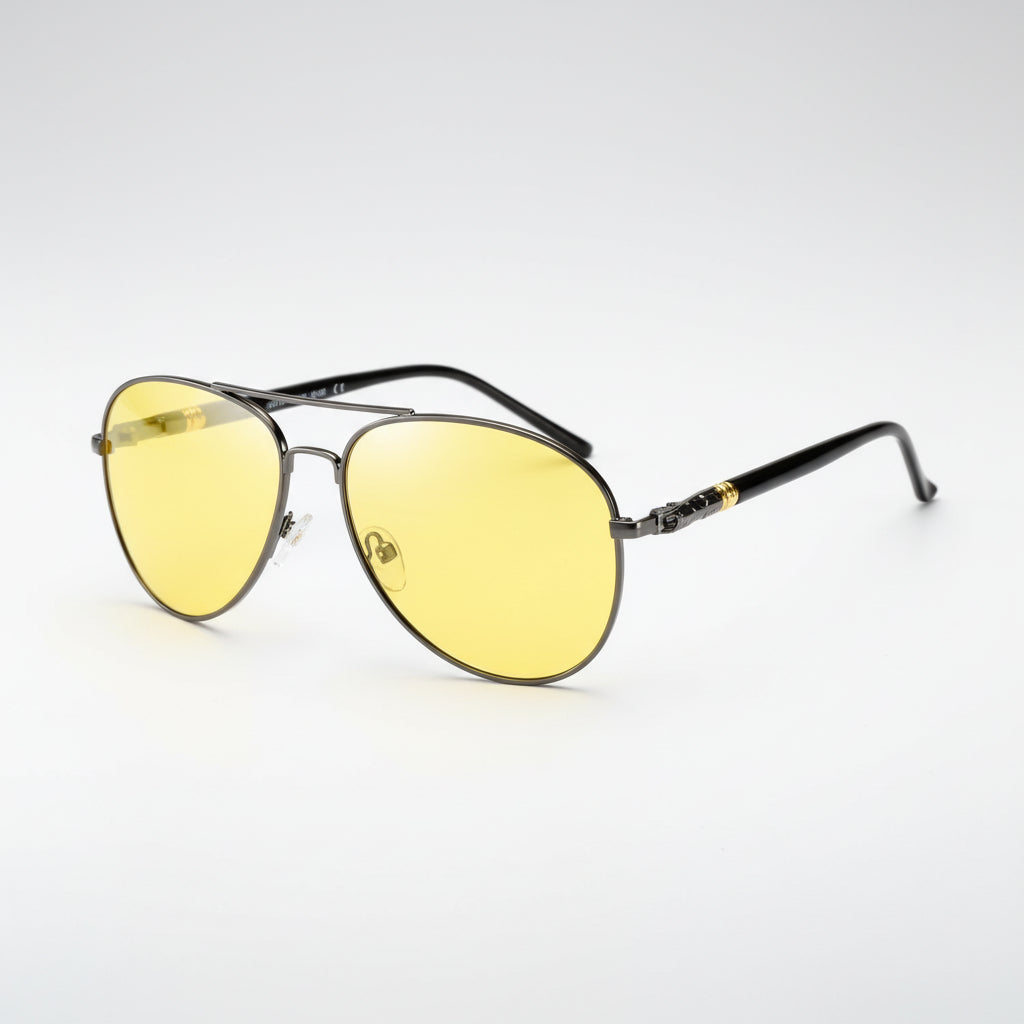 Rocco Bellano Yellow Lens Aviator Sunglasses – Black Frame