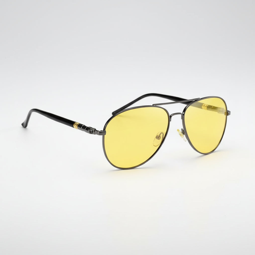 Rocco Bellano Yellow Lens Aviator Sunglasses – Black Frame