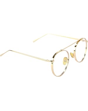 Gold metal round eyeglasses with a double-bridge design and clear lenses, shown against a plain white background.