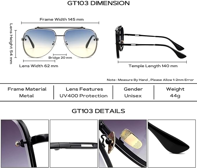 Rocco Bellano Rimless Gold Aviator Sunglasses for Men