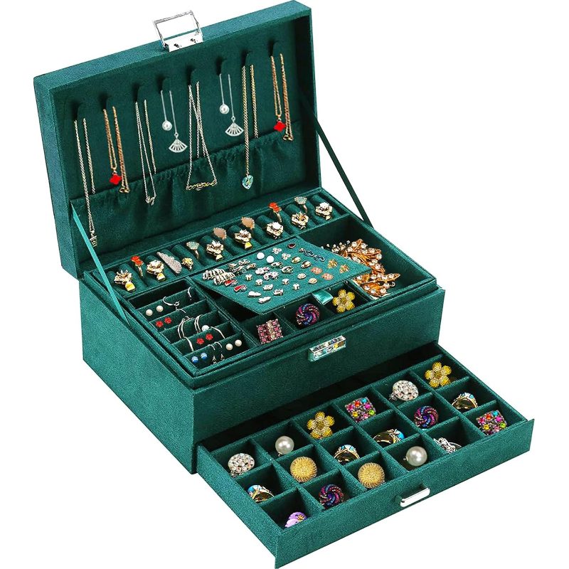 Emerald Green Velvet Jewelry Box with Lock | Rocco Bellano