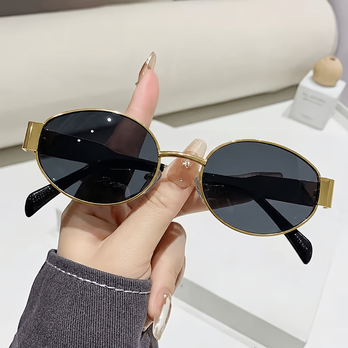 Rocco Bellano Gold Oval Sunglasses with Brown Lenses for Men & Women