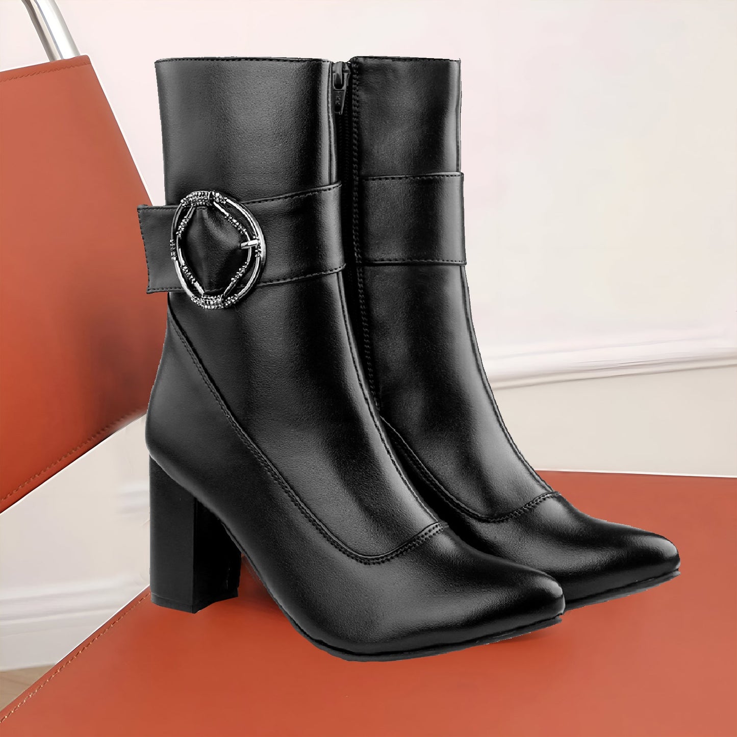 Women’s Brown Ankle Boots with Buckle & Block Heel | Stylish Boots