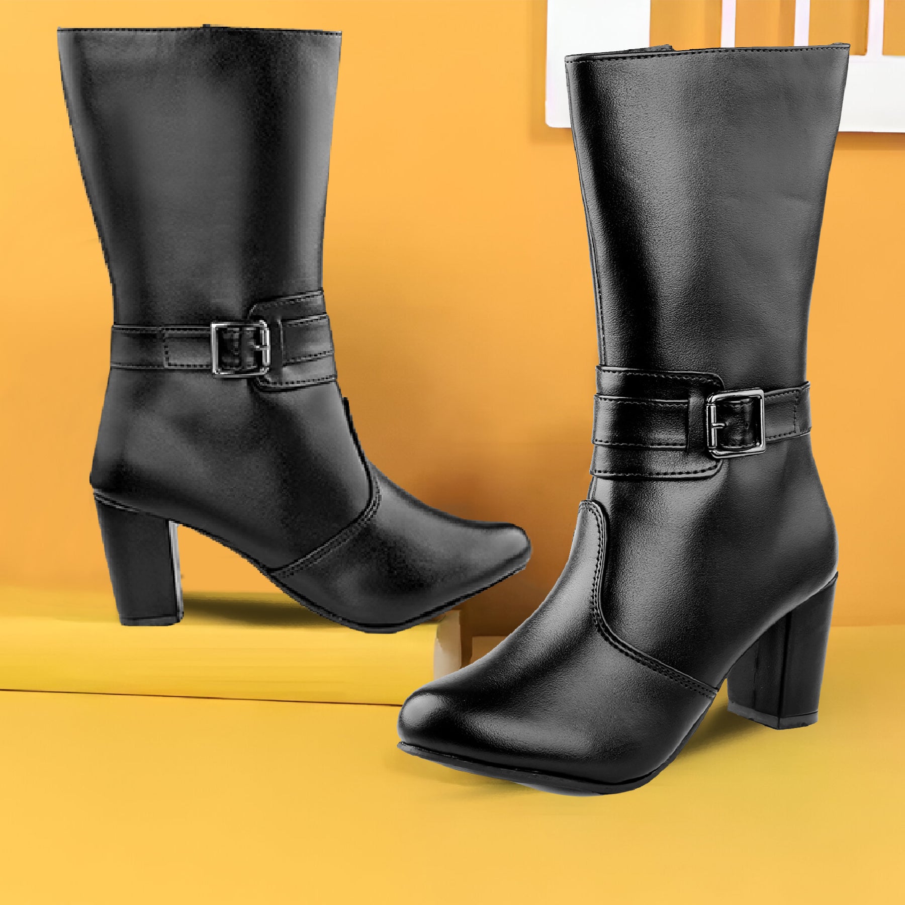 Rocco Bellano Women’s Buckle Long Boots | Premium Block Heel Knee-High Boots