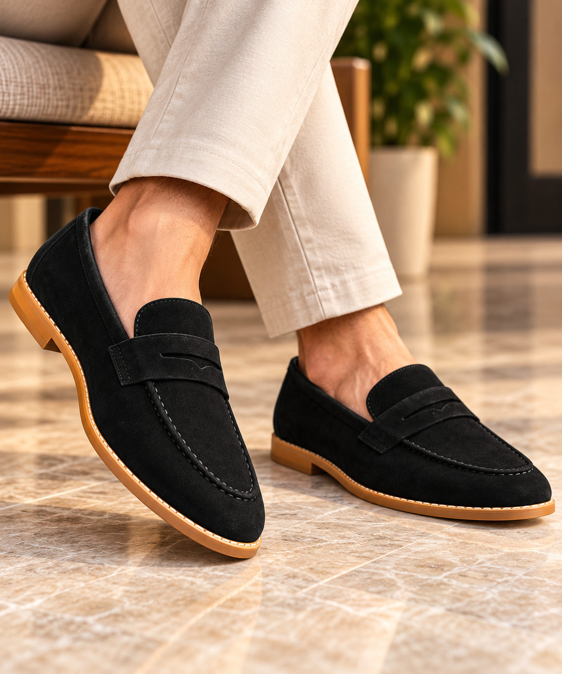 Rocco Bellano Men's Brown Suede Penny Loafers