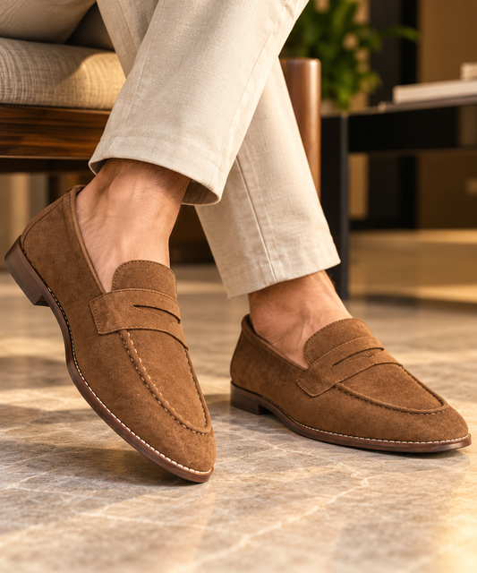 Rocco Bellano Men's Brown Suede Penny Loafers