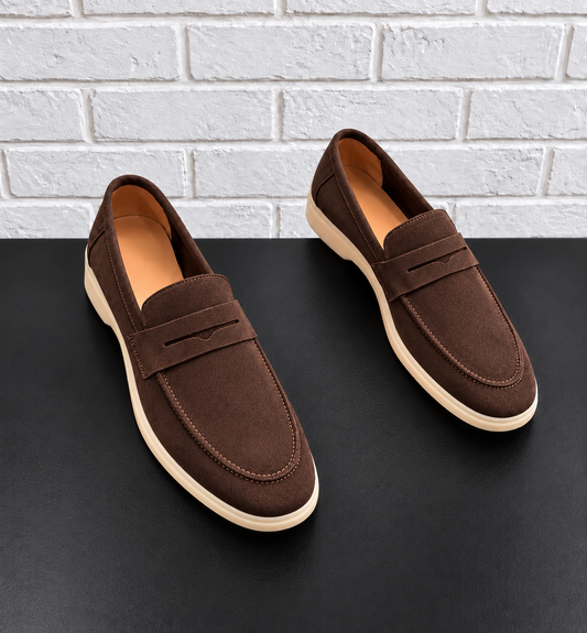 Rocco Bellano Men's Dark Brown Textured Penny Loafers