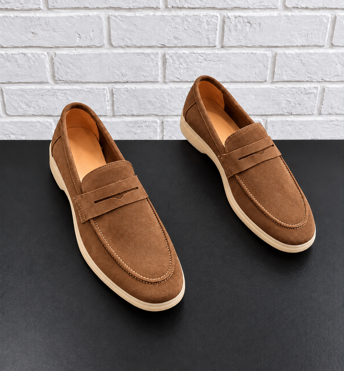 Rocco Bellano Men's Dark Brown Textured Penny Loafers