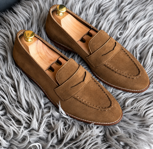 Rocco Bellano Men's Brown Suede Penny Loafers