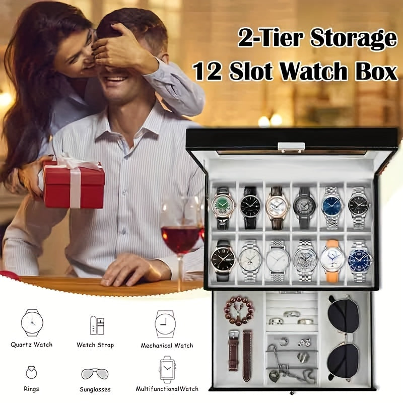 Buy Double-Layer 12-Slot Watch Box & Jewelry Organizer | Rocco Bellano