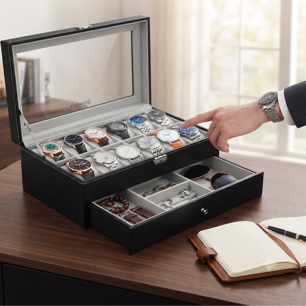 Buy Double-Layer 12-Slot Watch Box & Jewelry Organizer | Rocco Bellano