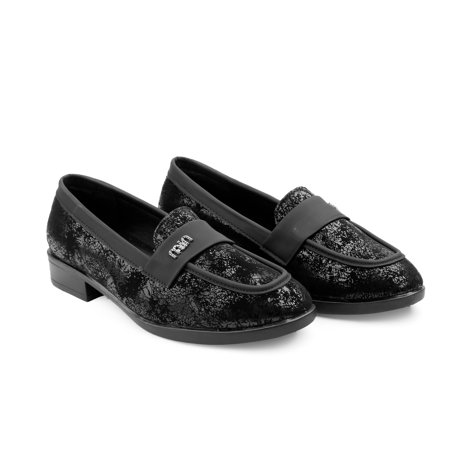 Pair of navy blue suede loafers on a white background