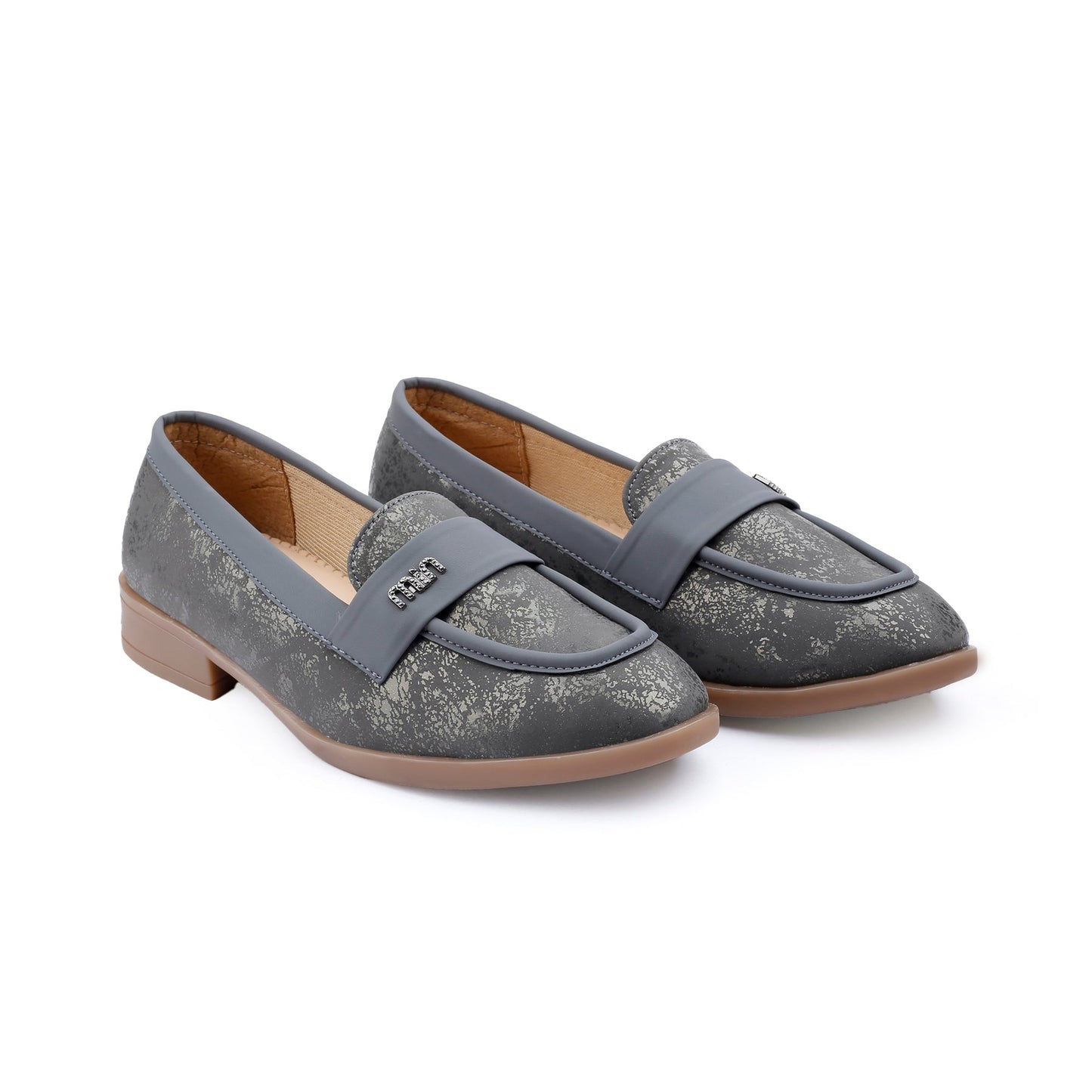 Pair of navy blue suede loafers on a white background