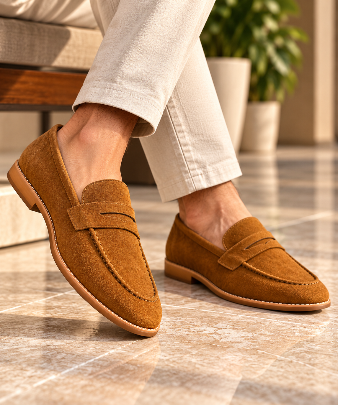 Rocco Bellano Men's Brown Suede Penny Loafers