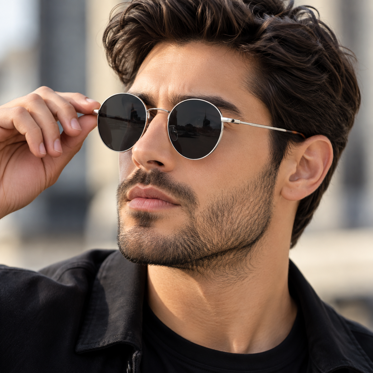 Black Round Metal Sunglasses for Men & Women | Rocco Bellano