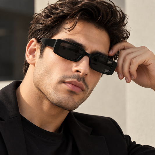 Rocco Bellano Black Rectangle Sunglasses for Men & Women