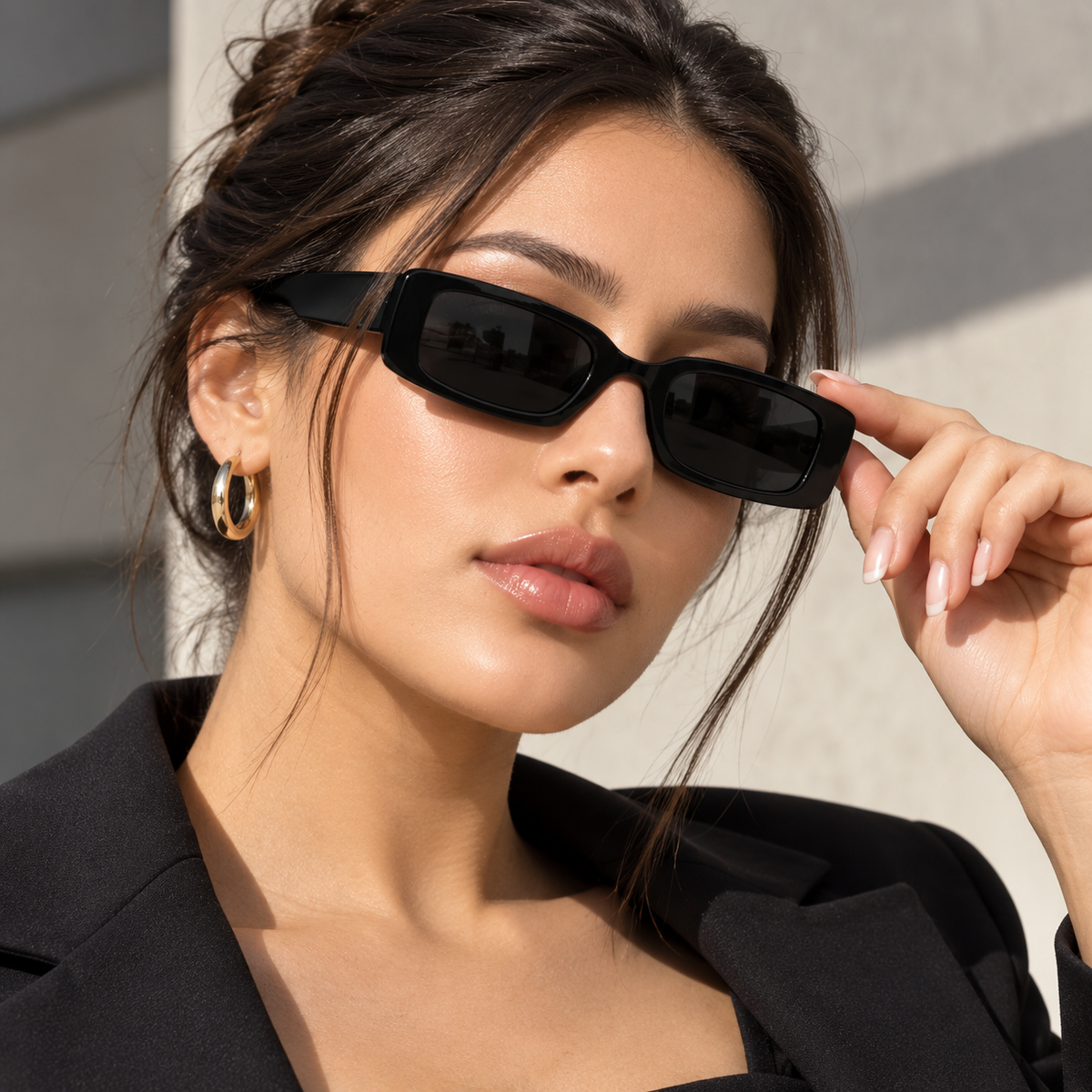 Rocco Bellano Black Rectangle Sunglasses for Men & Women