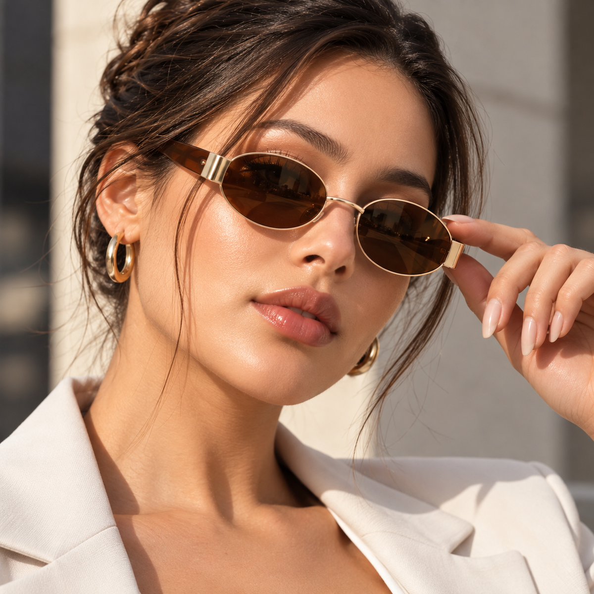 Rocco Bellano Gold Oval Sunglasses with Brown Lenses for Men & Women