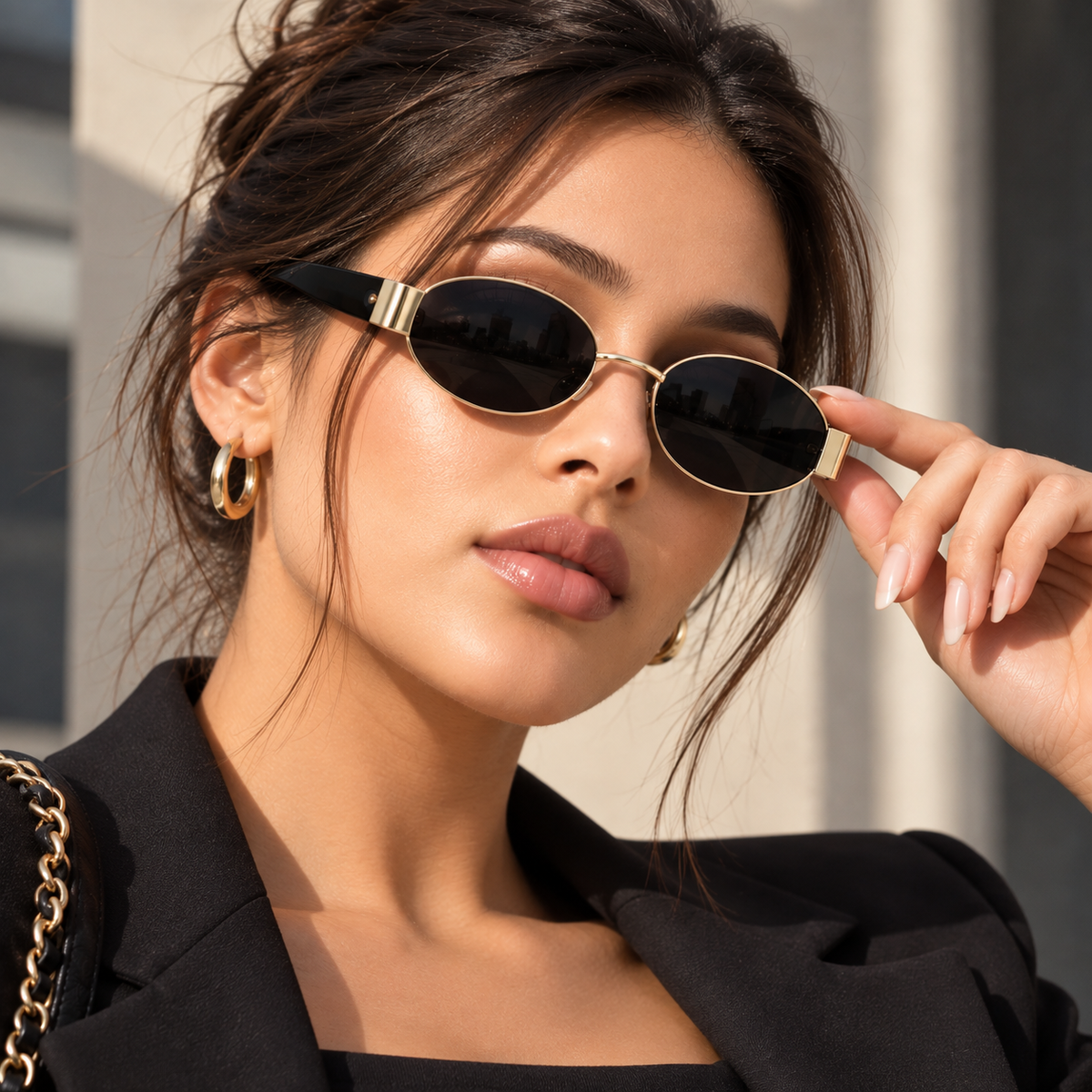Rocco Bellano Gold Oval Sunglasses with Brown Lenses for Men & Women
