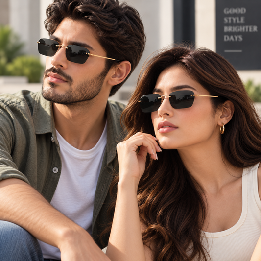 Rocco Bellano Rimless Rectangular Sunglasses – Black Gold
