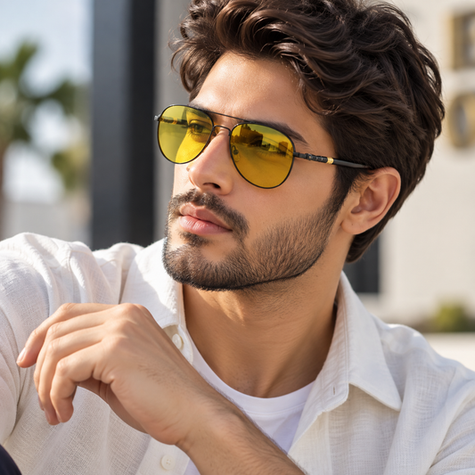 Rocco Bellano Yellow Lens Aviator Sunglasses – Black Frame