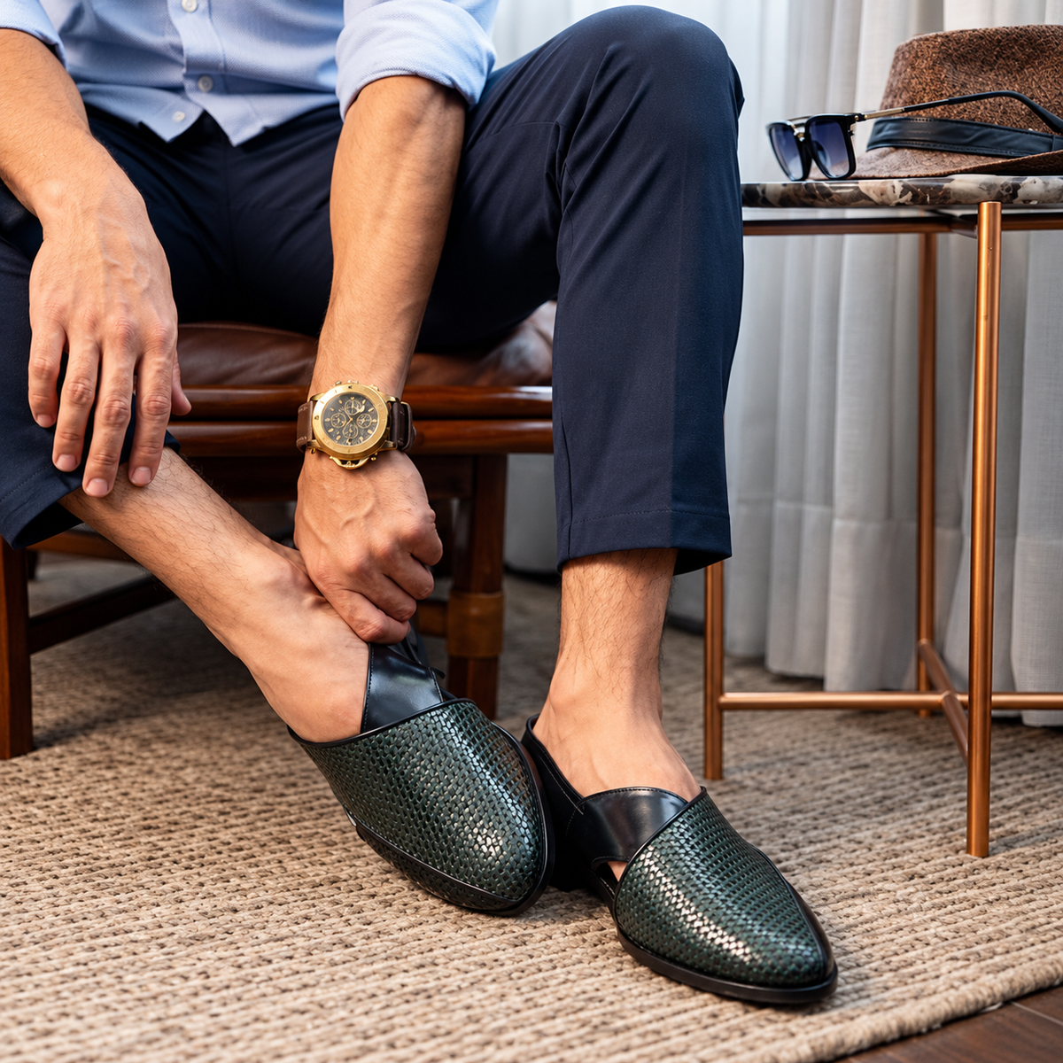 Rocco Bellano Men's Premium Woven Peshawari Mojari Sandal