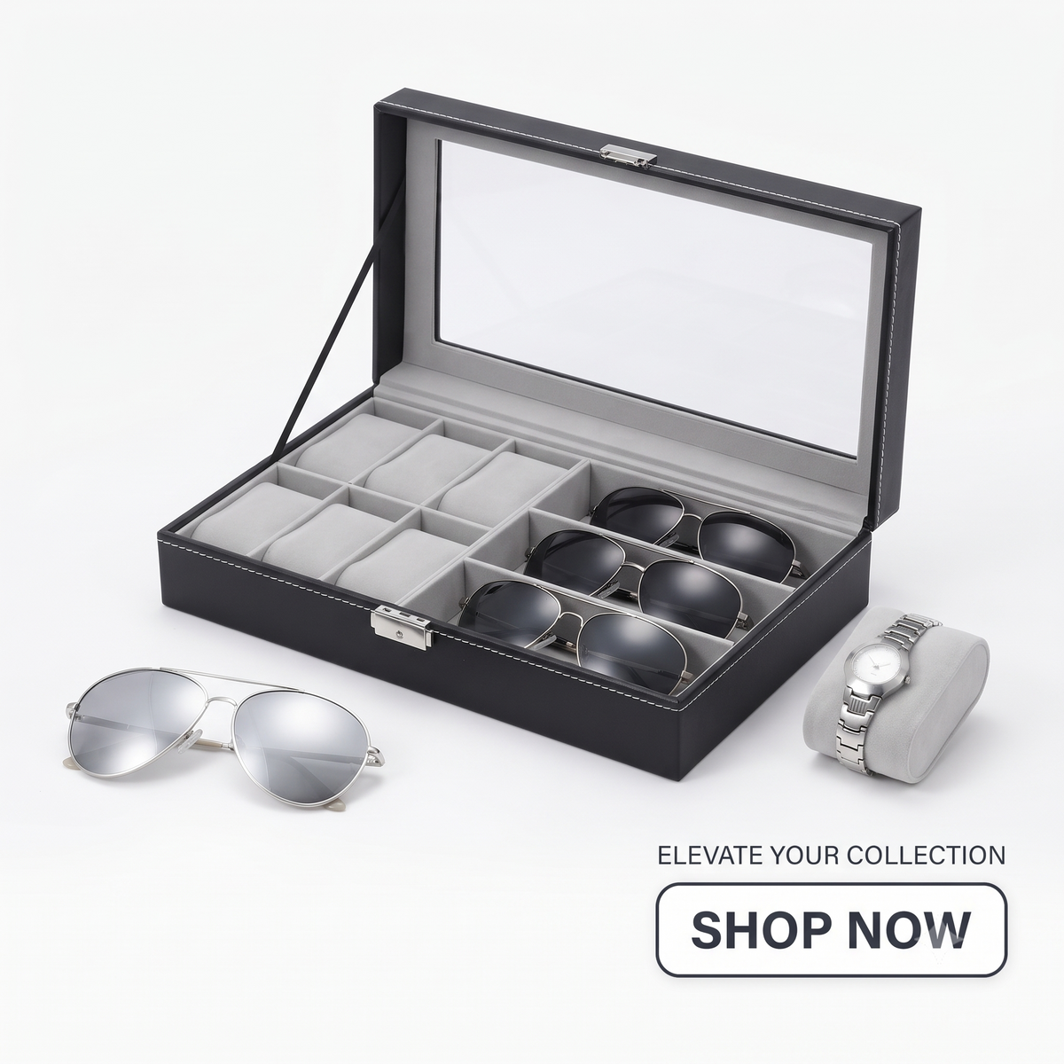 Buy 6-Slot Watch & Sunglasses Organizer Box Online | Rocco Bellano