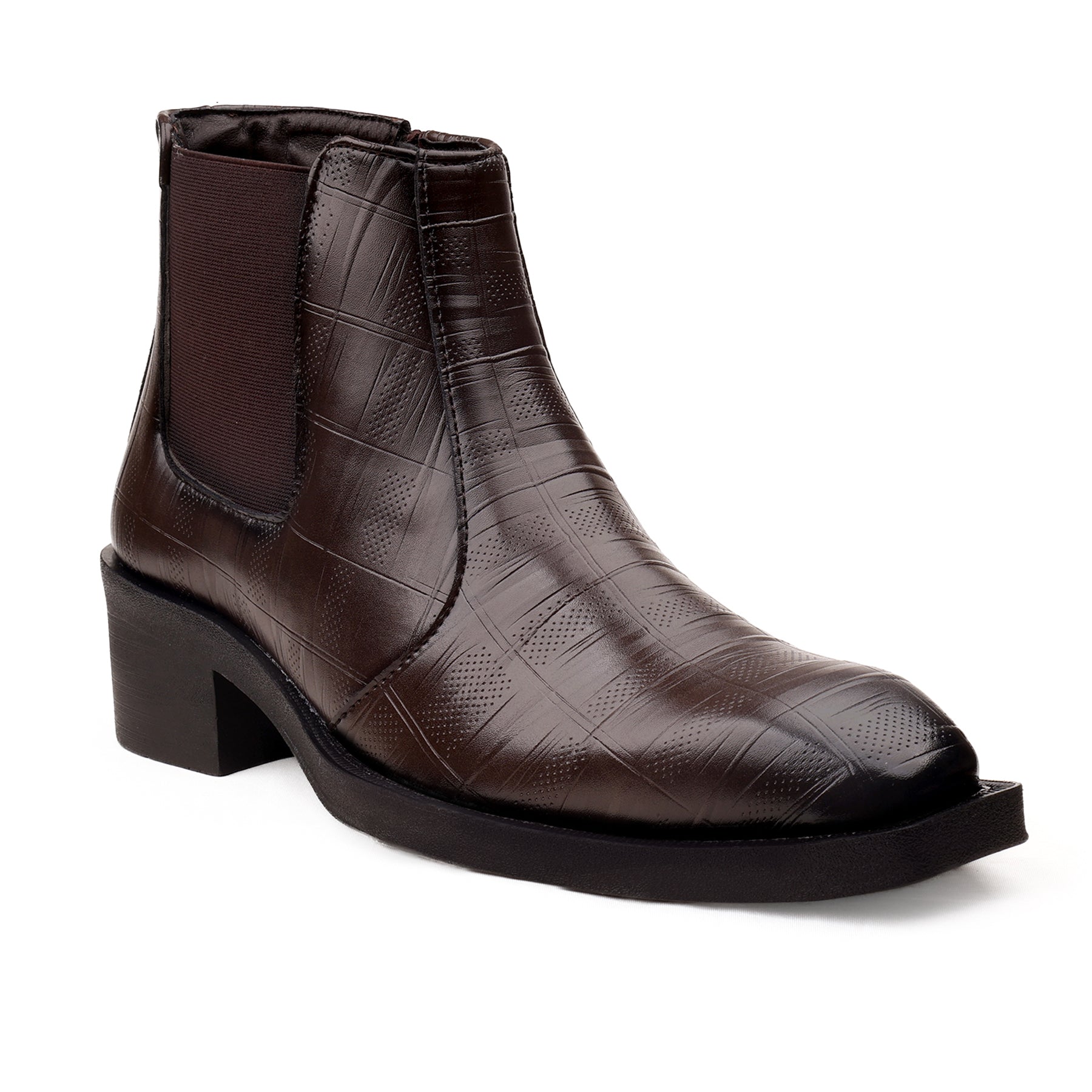 Brown leather ankle boot on a white background