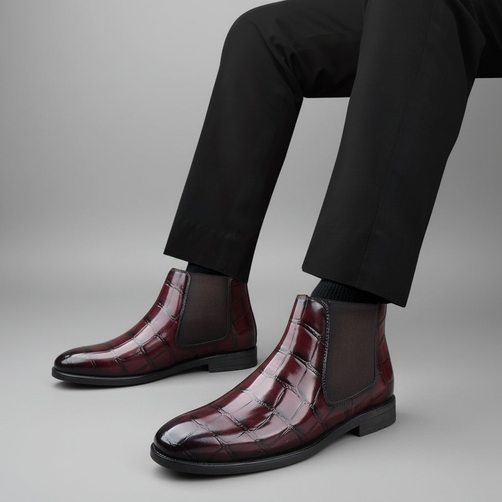 Men’s Premium Croc-Texture Chelsea Boots – Classic Slip-On Formal & Casual Boots