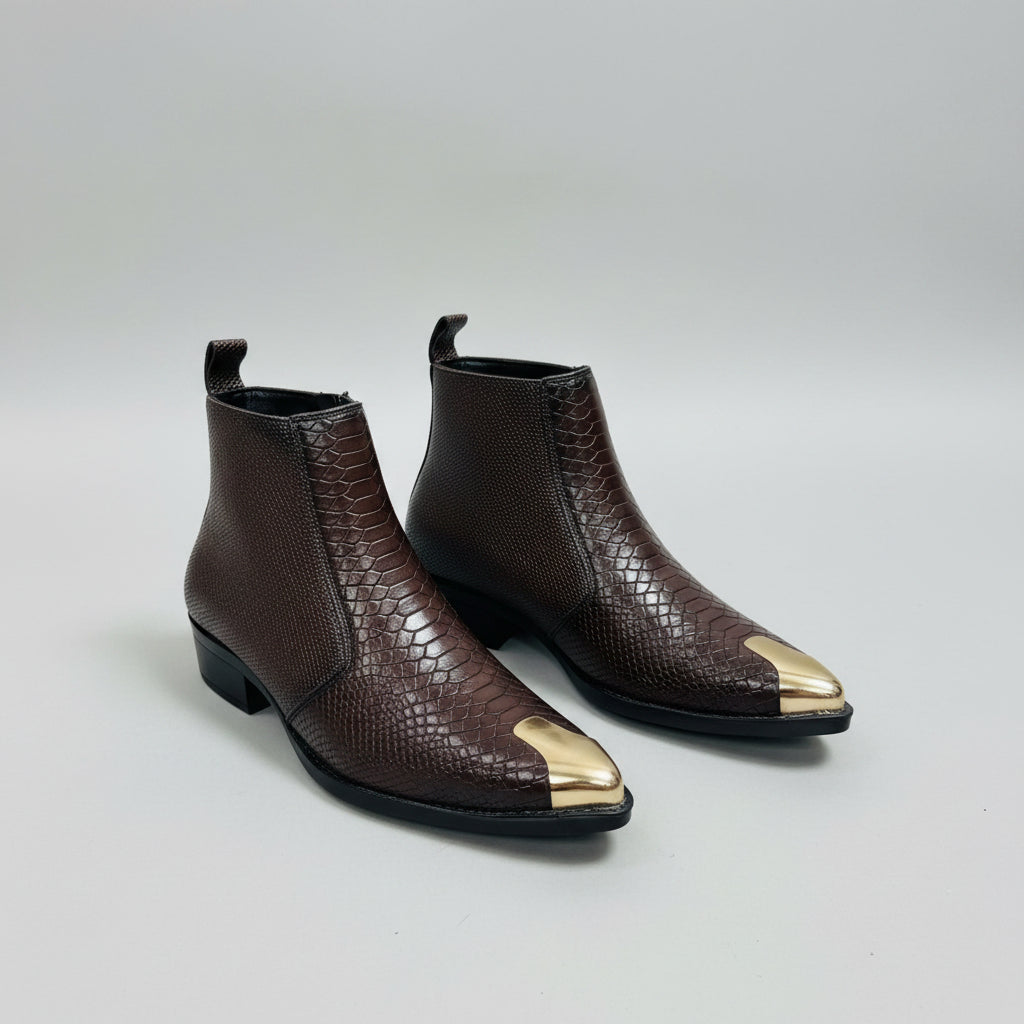 Men’s Croc Texture Chelsea Boots with Gold Toe Cap | Premium Boots