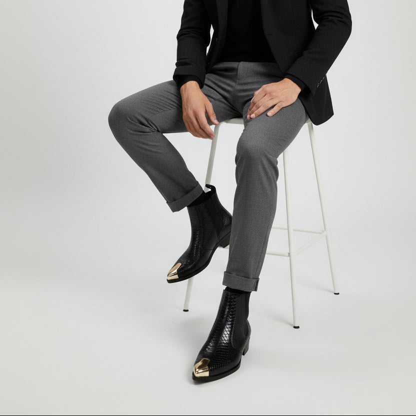 Men’s Croc Texture Chelsea Boots with Gold Toe Cap | Premium Boots