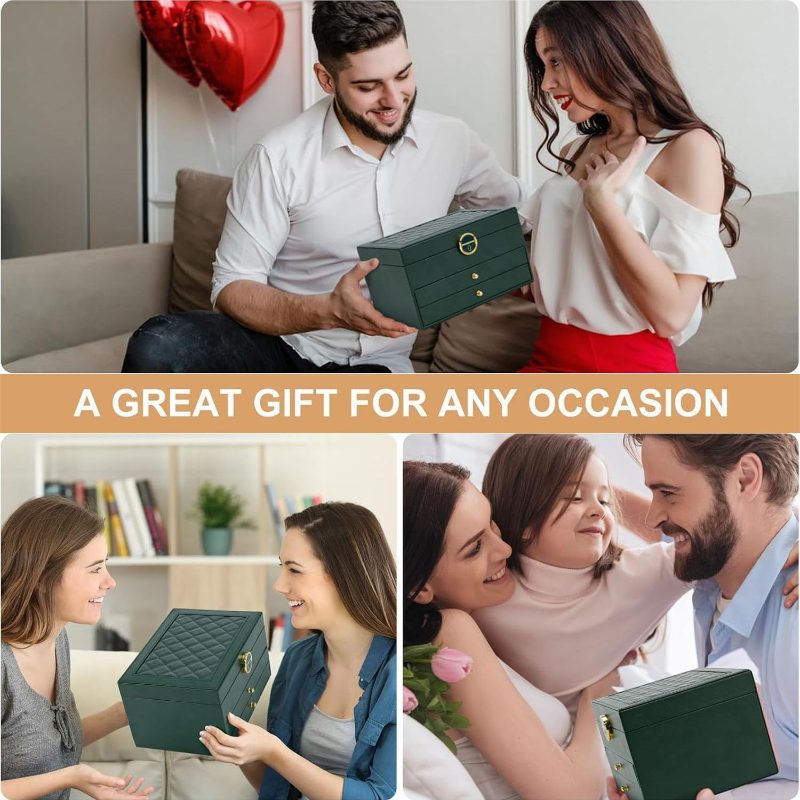 A collage showing a dark green gift box being held by couples and families in home settings, with a central banner reading 'A GREAT GIFT FOR ANY OCCASION'.