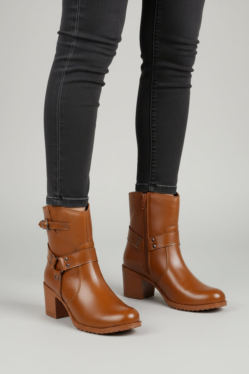 Rocco Bellano Ankle Zipper Boots | Vegan Leather Block Heel Boots