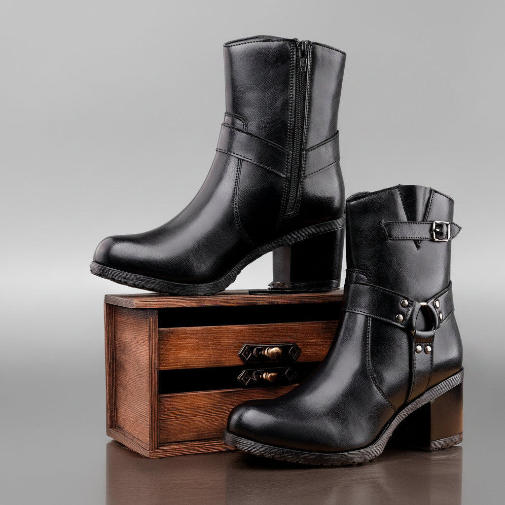 Rocco Bellano Ankle Zipper Boots | Vegan Leather Block Heel Boots