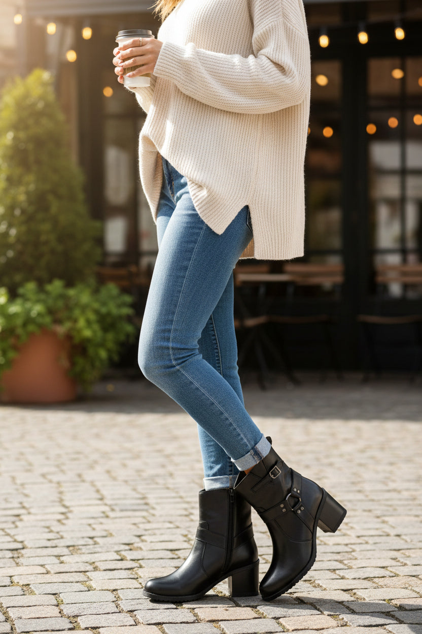 Rocco Bellano Ankle Zipper Boots | Vegan Leather Block Heel Boots