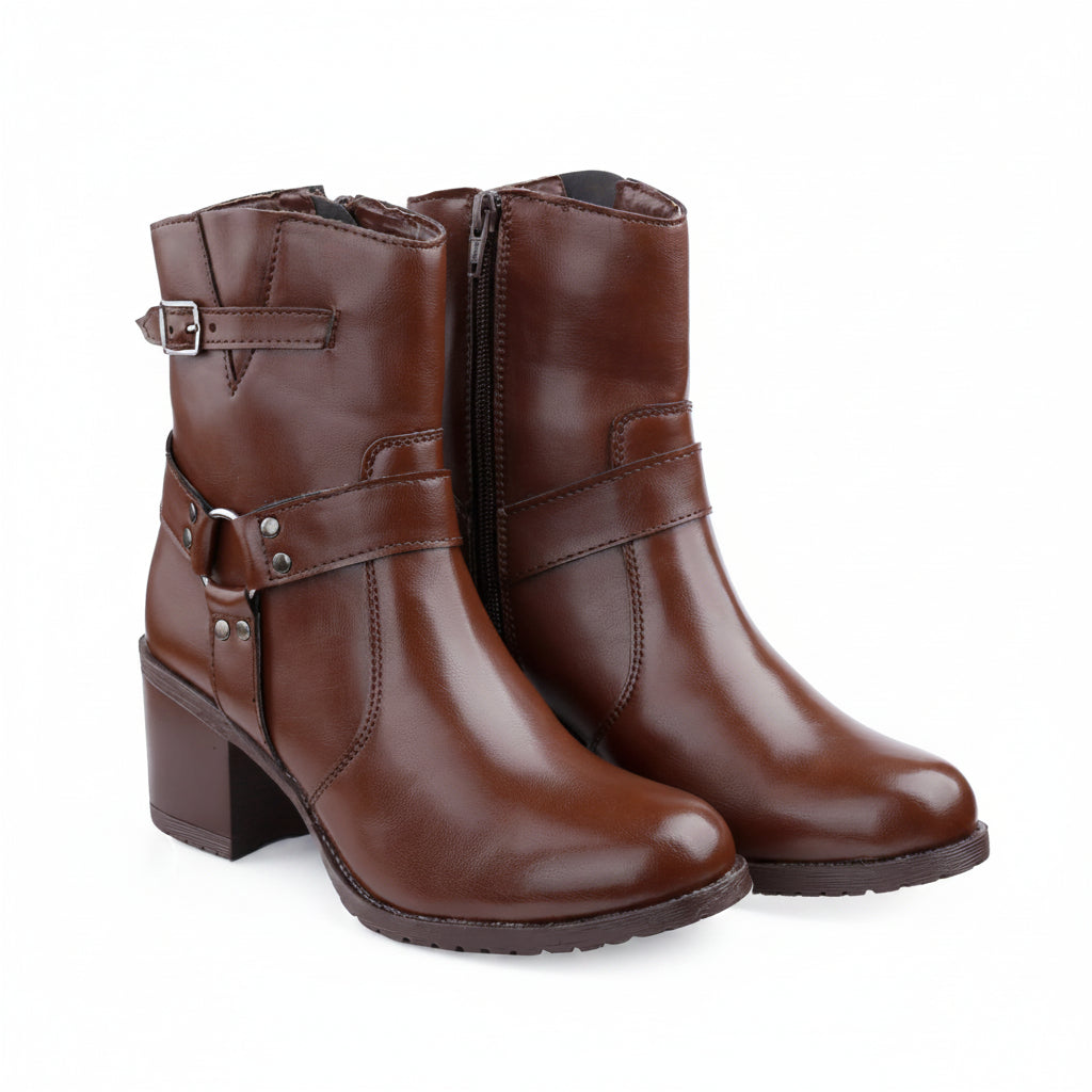 Rocco Bellano Ankle Zipper Boots | Vegan Leather Block Heel Boots