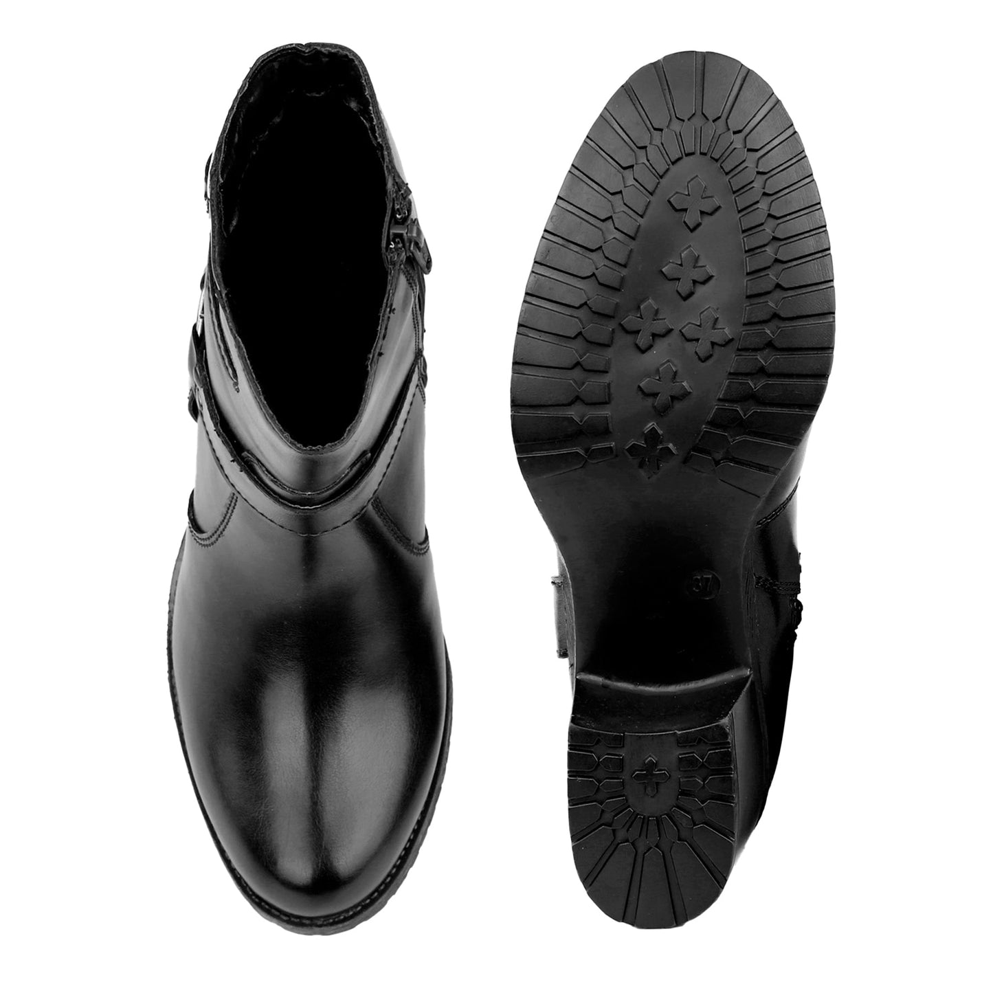 Rocco Bellano Ankle Zipper Boots | Vegan Leather Block Heel Boots