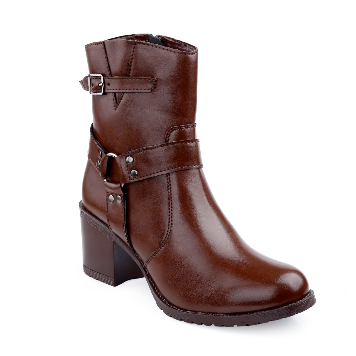 Rocco Bellano Ankle Zipper Boots | Vegan Leather Block Heel Boots
