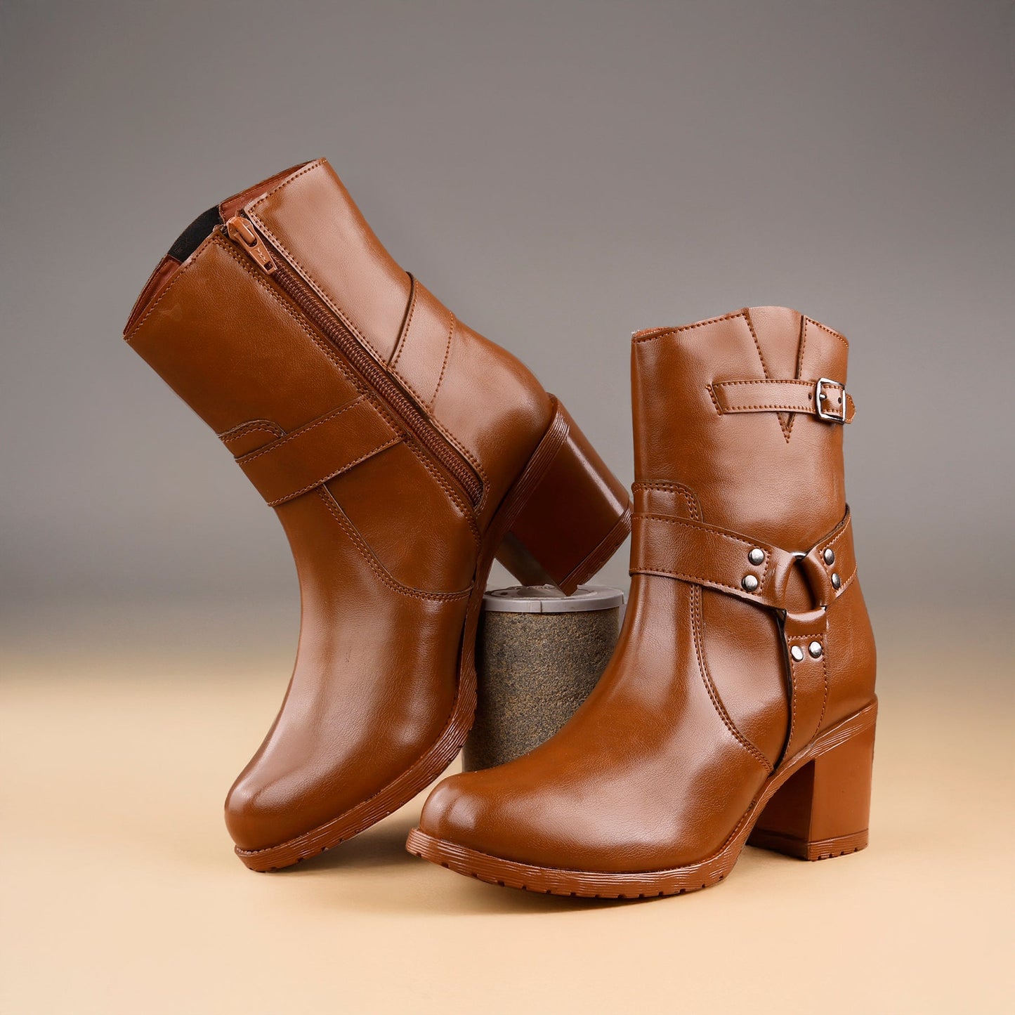 Rocco Bellano Ankle Zipper Boots | Vegan Leather Block Heel Boots