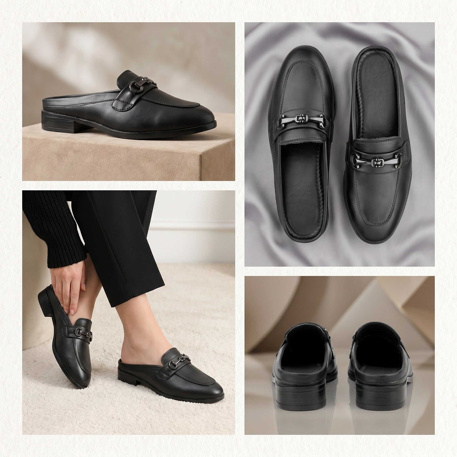 Rocco Bellano Luxury Slip-On Mule Loafers | Horsebit Backless Flats