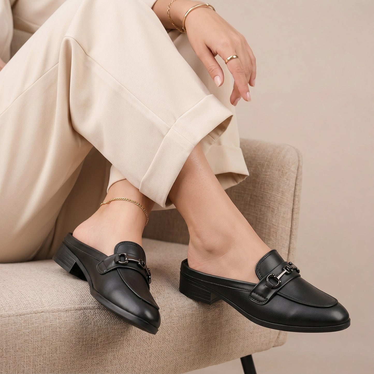 Rocco Bellano Luxury Slip-On Mule Loafers | Horsebit Backless Flats