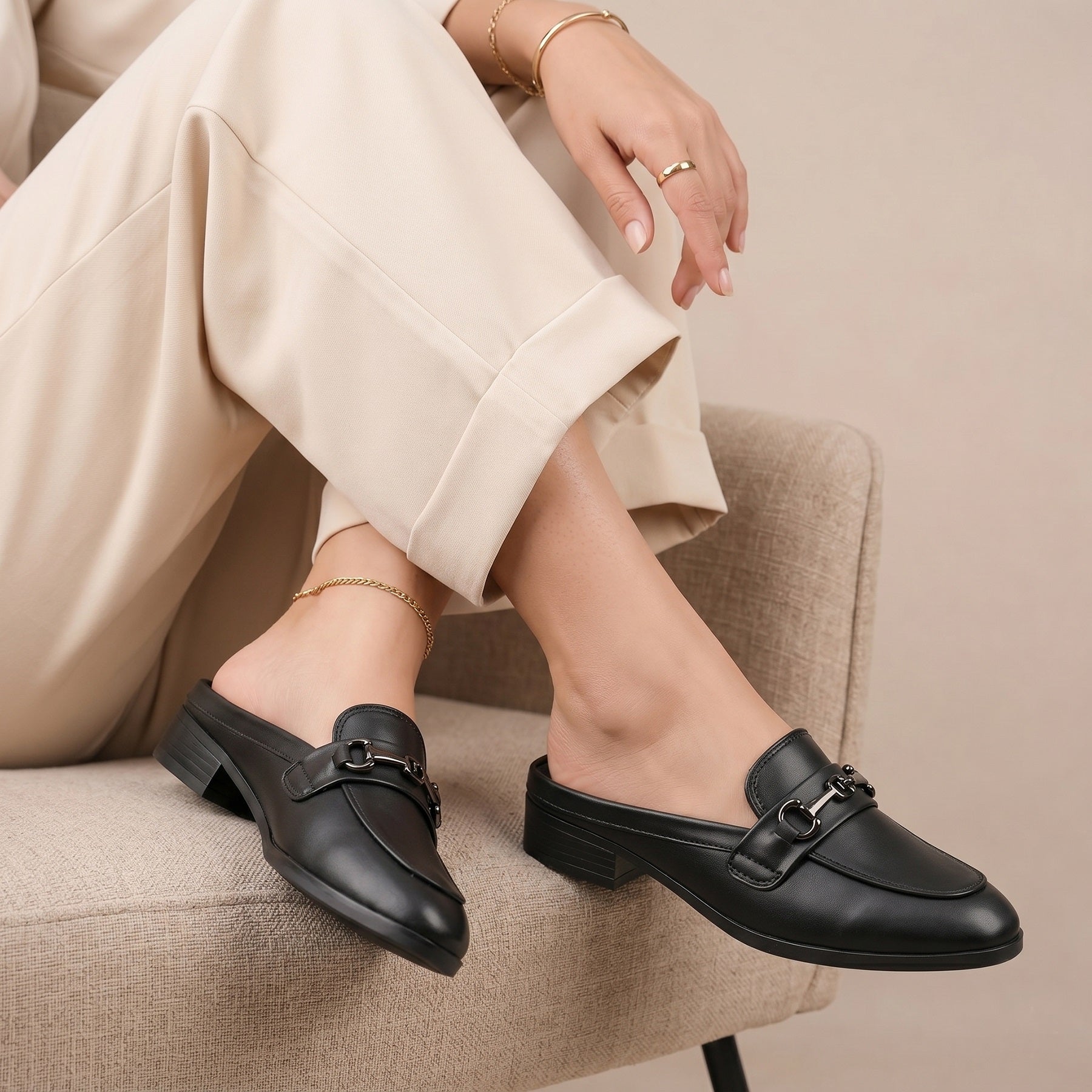 Rocco Bellano Luxury Slip-On Mule Loafers | Horsebit Backless Flats