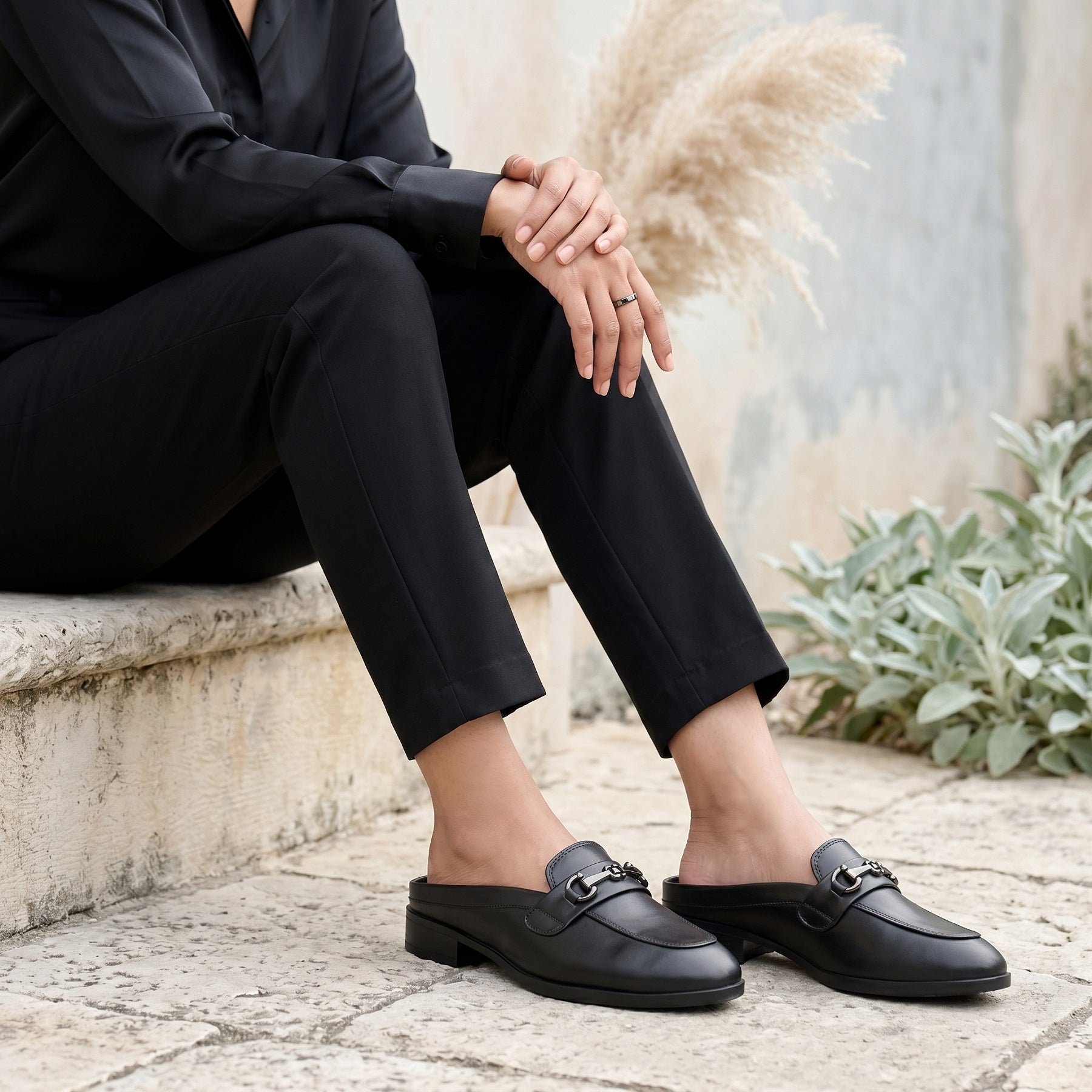 Rocco Bellano Luxury Slip-On Mule Loafers | Horsebit Backless Flats