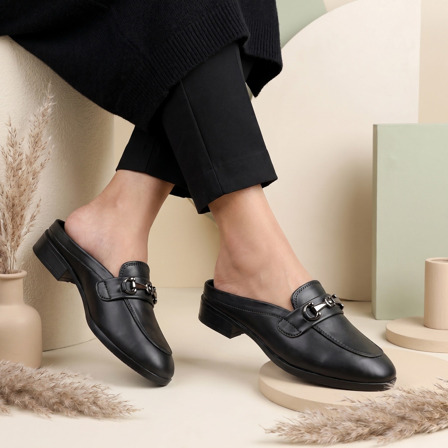 Rocco Bellano Luxury Slip-On Mule Loafers | Horsebit Backless Flats