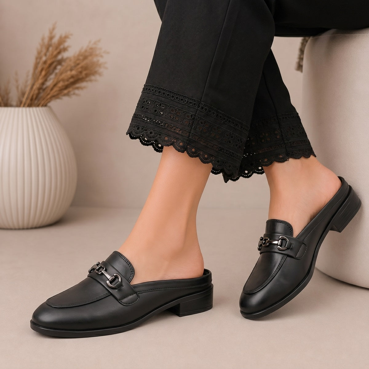 Rocco Bellano Luxury Slip-On Mule Loafers | Horsebit Backless Flats
